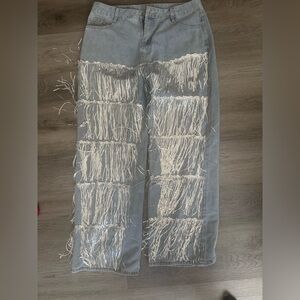 Stylish Gray Fringe Women Jeans